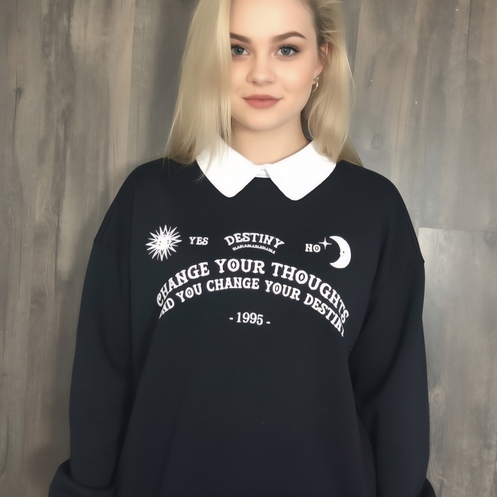 Shein Oujia 'Change Your Destiny’ Sun & Moon Graphic Sweatshirt XS